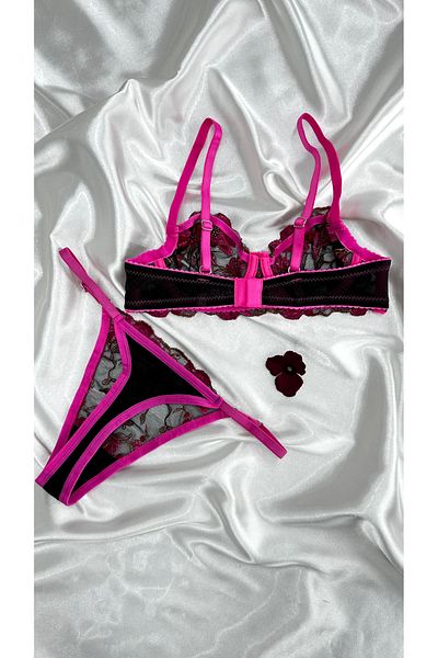 Clara Butik Floral Patterned Lace Embroidery Underwire Bra Bralet Lingerie Set Pink