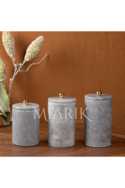 MIARIK DESIGN & DEKORASYON Dekoratif Gri Mermer Gold Renk Top Aksesuarli 3 lü...