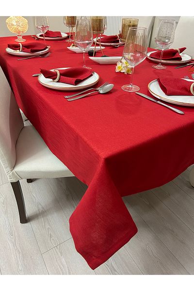 Zeren Home Red Polyester Linen Glitter Tablecloth