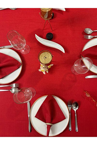 Zeren Home Red Polyester Linen Glitter Tablecloth