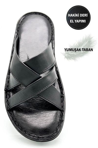 Moda Anna Γνήσιο πραγματικό δέρμα Ανδρικές Παντόφλες Ελαφριές Παντόφλες Δερμάτινο Σταυρό Μαύρο