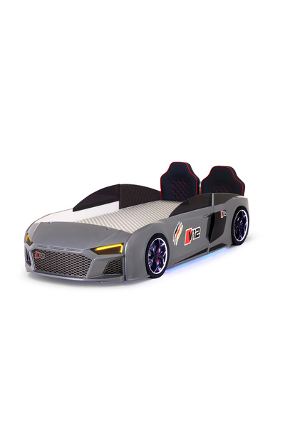 Ferramini Gri Arabalı Yatak V12 Audi Full Ledli Kumandalı ve Müzikli
