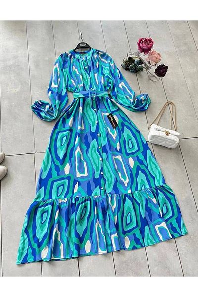 UMS CONCEPT BELTED PATTERNED DOMINANT COLLAR DRESS 2261-0001