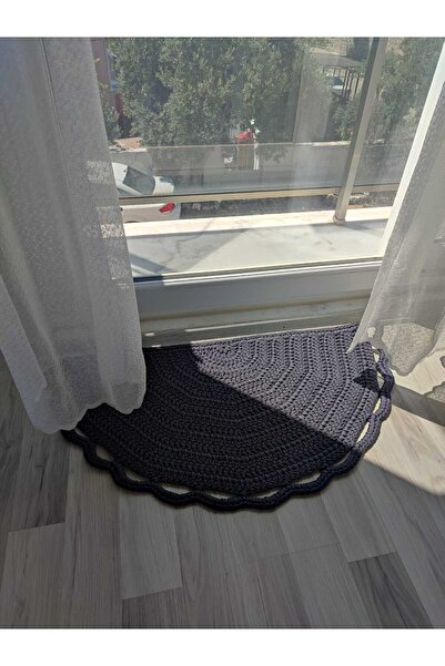 Yoran Büfe Hediyelik (90X45) %100 El Örgüsü Balkon/ Kapı Önü Yarım Ay Paspas