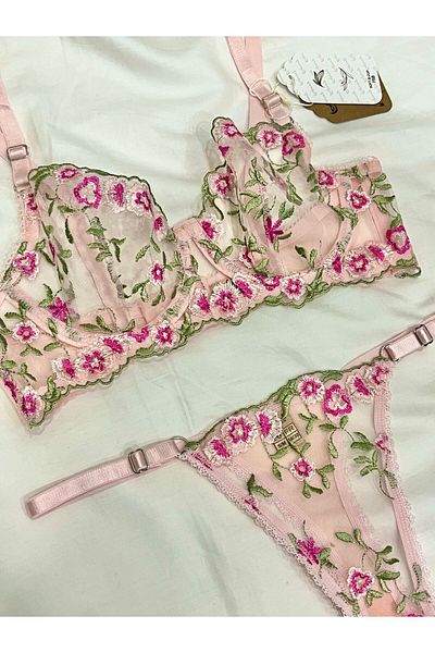 mendoza store Set sutien floral roz deschis Brode