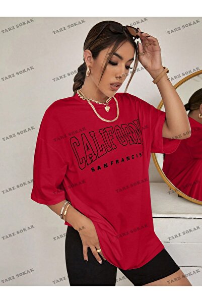 Tarzsokak Tricou supradimensionat unisex BAY Letter Graphic fără umăr KOD-1309