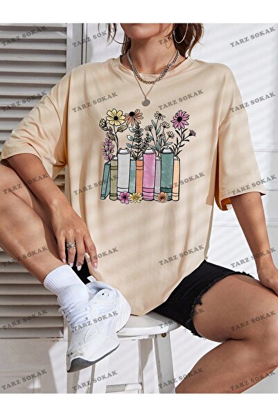 Tarzsokak BAY Unisex Cvetni dezen Majica sa spuštenim ramenima - KOD-1315