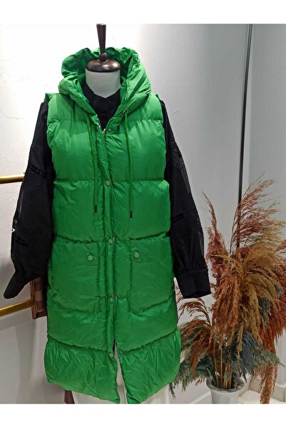 Crveniruz YEŞİL UZUN ŞİŞME YELEK