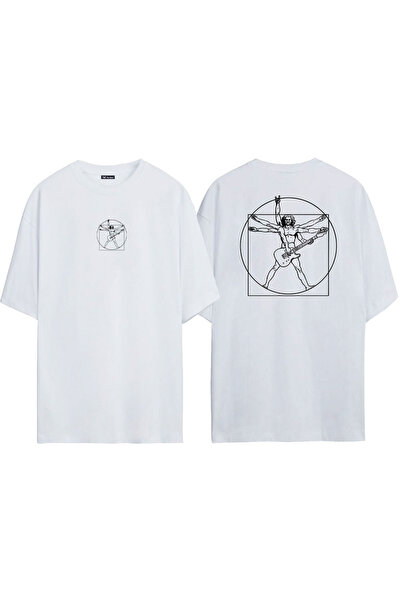 THEWERT تي شيرت فيتروفيان مان غيتار بنقشة غيتار للجنسين أبيض كبير الحجم