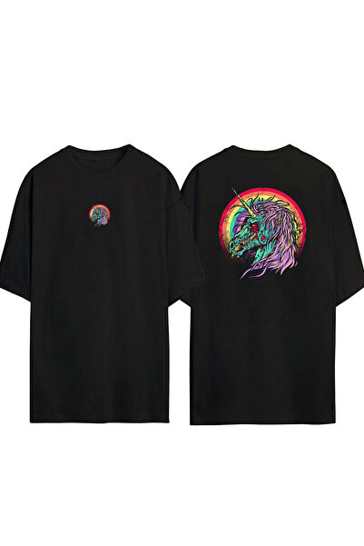 THEWERT Jednorog Štampano Morsko plava i ljubičasta unisex Oversize kroj T-shirt