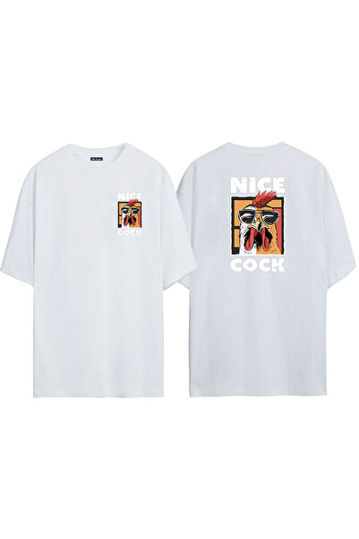THEWERT Unisex bela Oversize kroj T-shirt - Prednja i zadnja strana Štampano