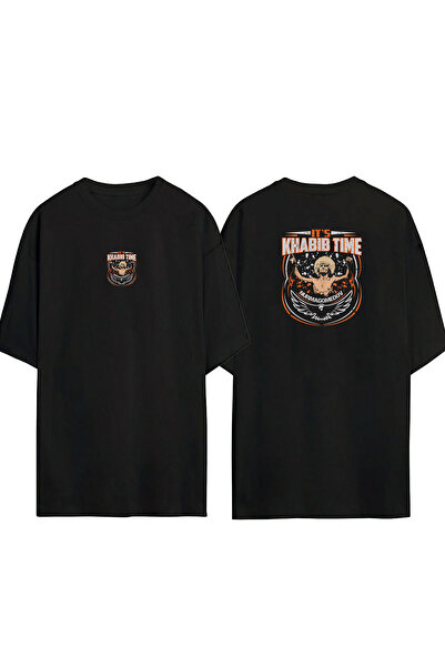 THEWERT تي شيرت أسود كبير الحجم مطبوع من الأمام والخلف للجنسين من Khabib Time...