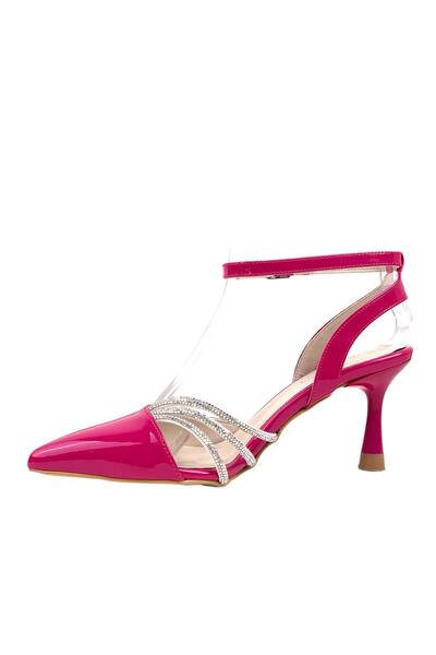 bescobel Women's Uyhan Fuchsia Pointed Toe 3 Band Stone Detailed Evening Dress Shoes 7.5 Cm 702