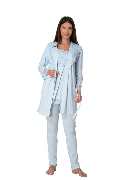 by İGP Effortt Blue Cotton Maternity Pajamas Set with Dressing Gown