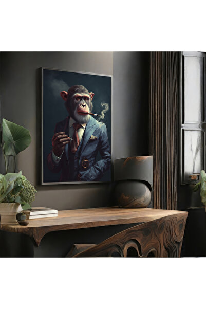 TrendCanvasArt Pro Sigara İçen Maymun Kanvas Tablo, Dekoratif Salon Resmi