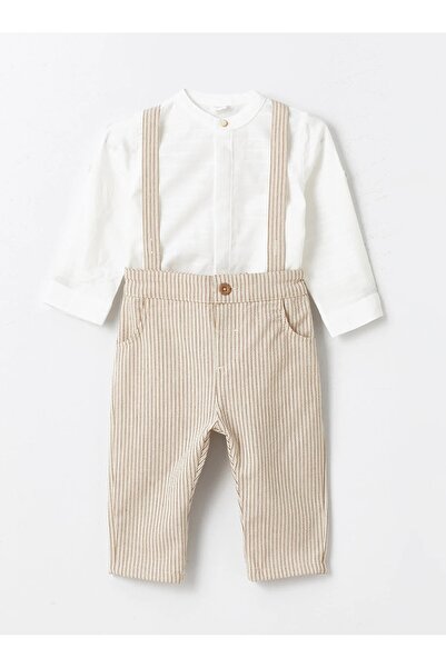 LC Waikiki KANZ Bisiklet Yaka Uzun Kollu Basic Erkek Bebek Gömlek ve Pantolon 2'li Takım
