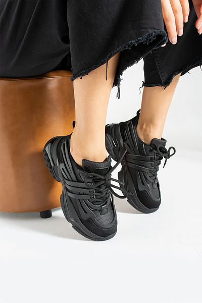 İnan Ayakkabı WOMEN'S BLACK COLOR SENAKERS & SPORTS SHOES (6 CM)