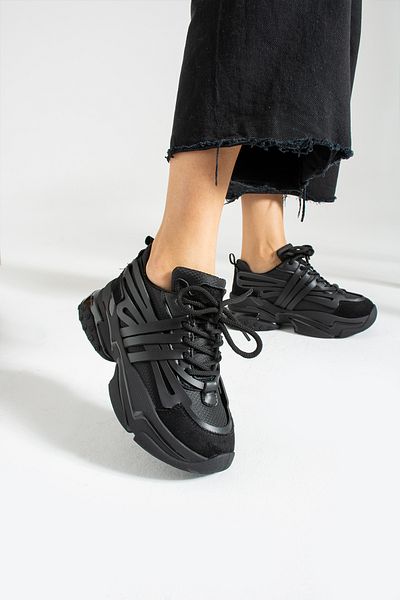İnan Ayakkabı WOMEN'S BLACK COLOR SENAKERS & SPORTS SHOES (6 CM)