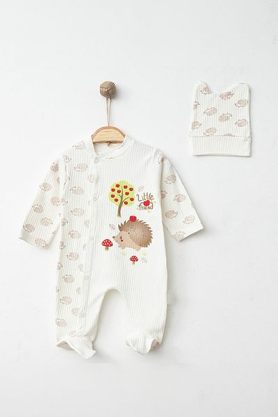 ADABEBEK Corded Hedgehog Family Patterned Jumpsuit with Hat 4533