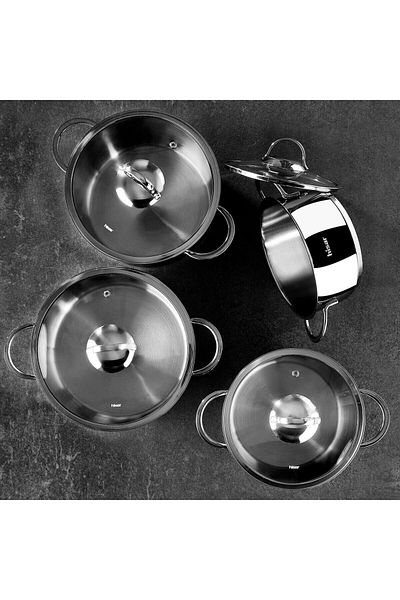 Hisar Lara Ideal Gray 8-Piece Steel Pot Set