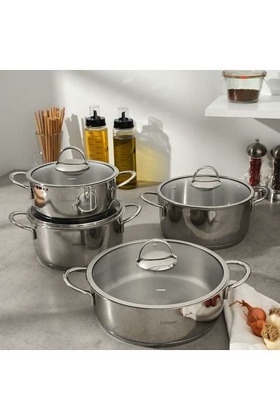 Hisar Lara Ideal Gray 8-Piece Steel Pot Set