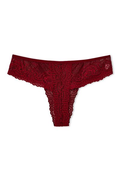 HNX Chiloți de damă cu tanga braziliană din dantelă de mărime Plus burgundy.