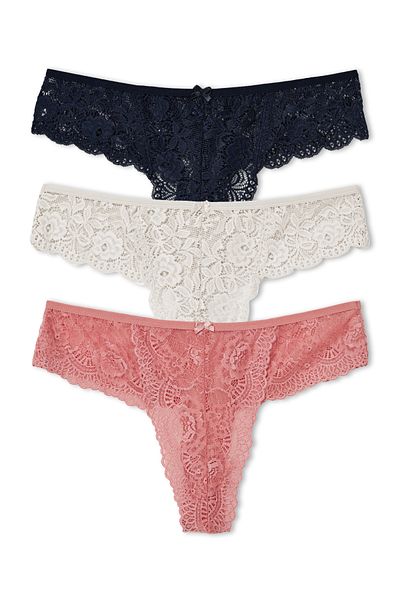 HNX High Waist Lace 3-Piece Thong Panties Set