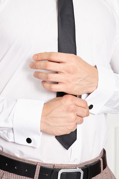 BEYMARK Men's White Double Cuff Sleeve Button Slim Fit Shirt