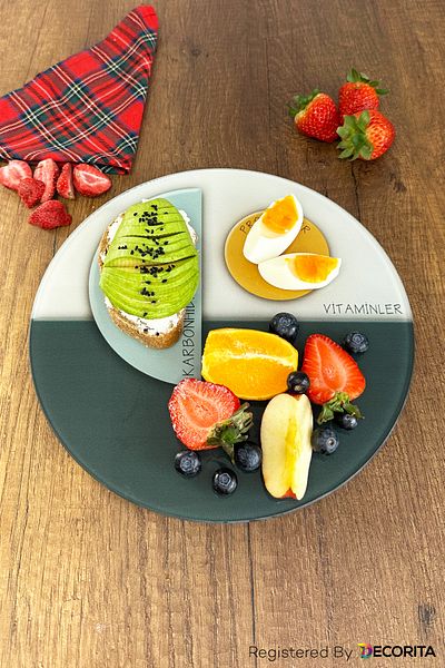 Decorita Glass Diet Plate| Glass Presentation Plate| Portion Plate - Nutrient Separation| Diameter25cm