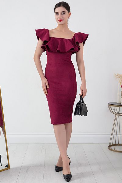PULLIMM Rochie Midi din piele intoarsa cu guler Madonna - 3938