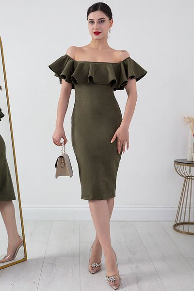 PULLIMM Rochie Midi din piele intoarsa cu guler Madonna - 3938