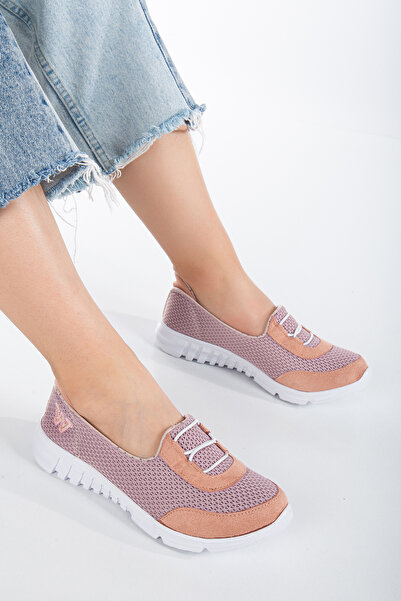 MİSSWEMODASHOES Kadın Ortopedi Lila Lastikli Yürüyüş Ayakkabısı