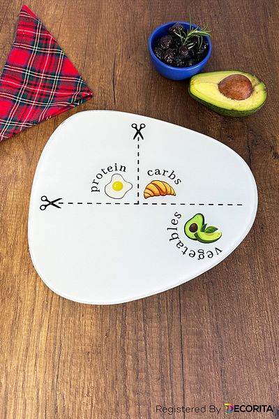 Decorita Glass Diet Plate| Glass Presentation Plate| Portion Plate - Avocado Visual| 25cm x 28cm
