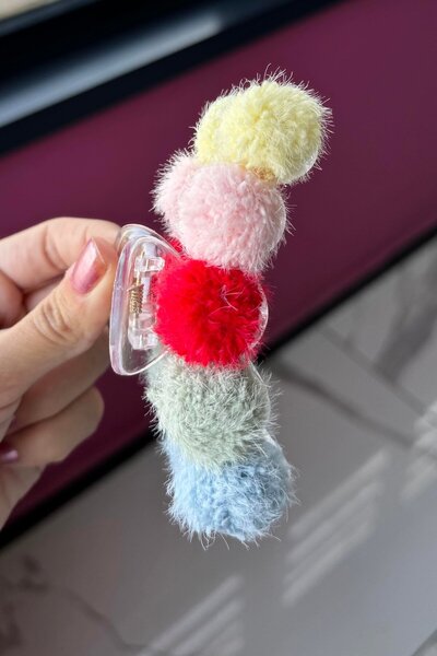 TAKIŞTIR Cataramă de blocare de culori mixte cu pompon