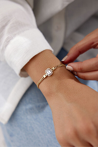 YAVUZ KUYUMCULUK 14 Ayar Altın Baget Taşlı Gurmet Bileklik