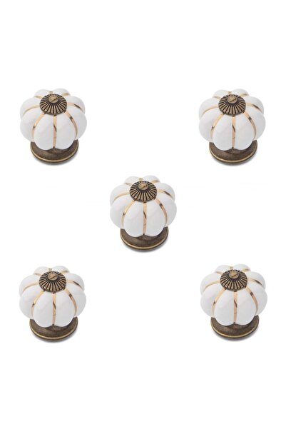 Tomurcuk 5 Adet Tomurcuk Porselen Düğme Beyaz - Antik Mobilya Kulp