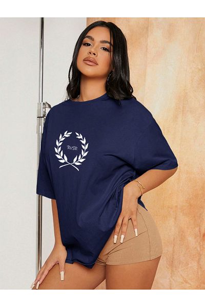 Revasser Unisex γυναικείο/ανδρικό μπλουζάκι REVASSER PERRY Πολύχρωμο, προσαρμοσμένο με στάμπα μεγάλου μεγέθους, βαμβακερό χτενισμένο βαμβακερό μπλουζάκι
