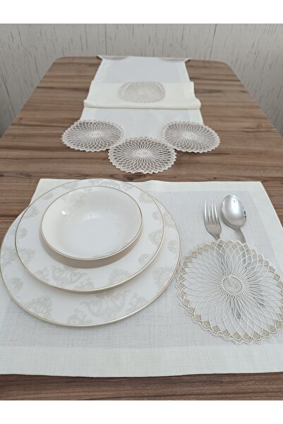 Çt Çeyizci Tekstil 13 Parça Amerikan Servis Takımı Krem Dantel 12 Supla 1 Runner