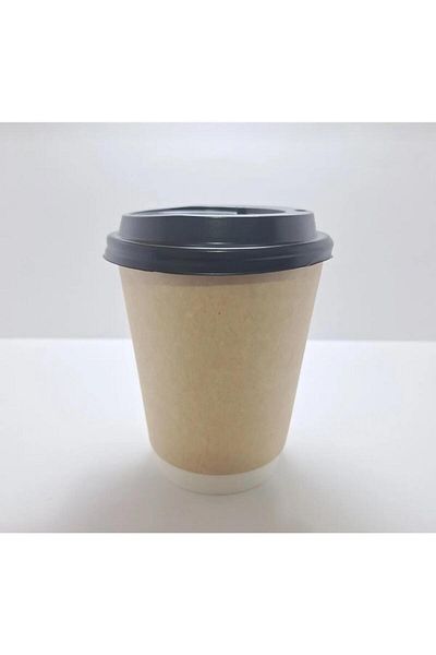 Multipak Double Wall Cardboard Paper Cup Kraft Black 8 Oz 240ML Black Lid 40 Pieces