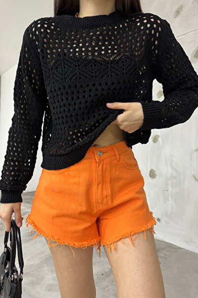 LE CARAMBOLE Black Openwork Women's Knitwear Blouse