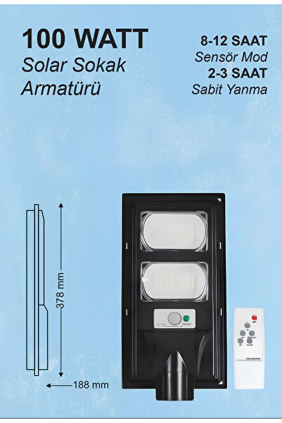 10EN 100w Ledli Güneş Enerjili Sensörlü Sokak Armatürü
