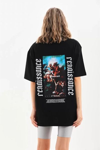 Moka Shopin Μαύρο μπλουζάκι Unisex με στάμπα oversize