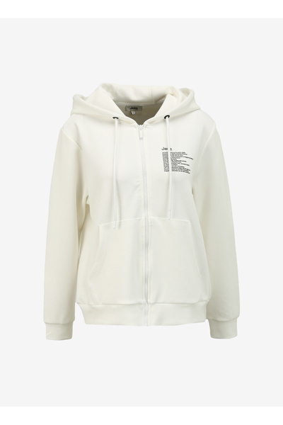 Jeep Kırık Beyaz Kadın Kapüşonlu Relaxed Baskılı Sweatmont J4SL-SWT7019