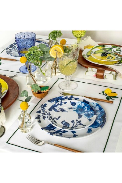 FernCo Bleu Blanc Collection 4'lu Büyük Melamin Tabak Seti