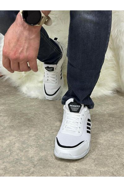 Allyup Pantofi de sport pentru bărbați, alb, negru, bleumarin, cu șireturi, pantofi comozi pentru mers 1453
