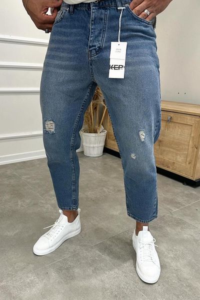 MADZEYMODA Boyfriend Ανδρικό τζιν με σκισίματα με λεπτομέρειες
