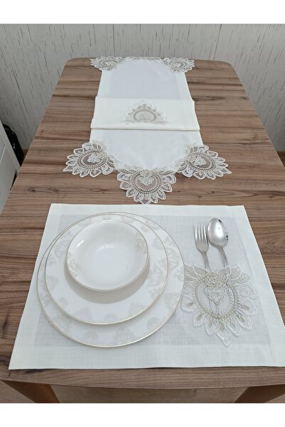 Çt Çeyizci Tekstil طقم تقديم أمريكي من الدانتيل الكريمي مكون من 13 قطعة - 12 ...
