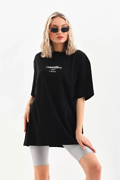 Moka Shopin Μαύρο μπλουζάκι Unisex με στάμπα oversize