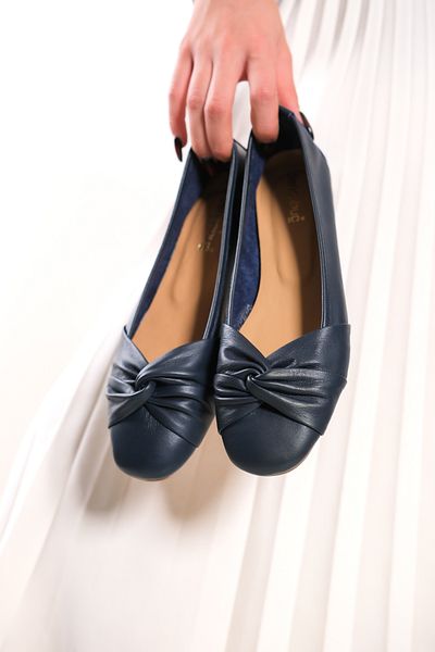 Deripabuc Genuine Leather Navy Blue Women's Leather Ballerinas Dp58-4053