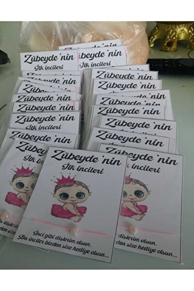 Perle88 Diş Buğdayı Partisi İsme Özel Kart ve Şans Bilekliği 24 Adet